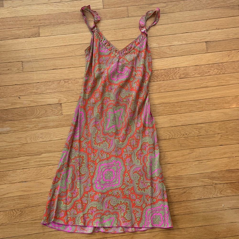 Paisley Silk Slip Dress - Sezane vibe - ruffle straps - psychedelic